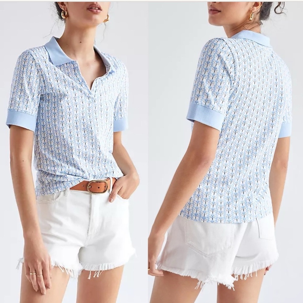 Anthropologie Maeve Springtime Polo Shirt Butterfly Print Size Medium